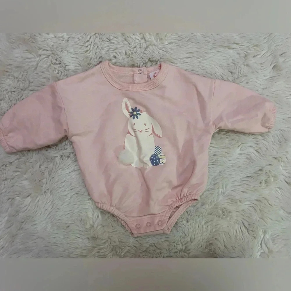 Wonder Nation easter bunny baby girl 0-3 month long sleeve bubble romper